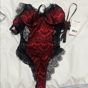Dreamgirl Scarlet and Ebony Lace Bodysuit
